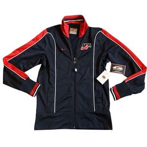 2000's Nike USA Hockey Track Jacket Full‎ Zip Navy Red White Women's XS Team USA